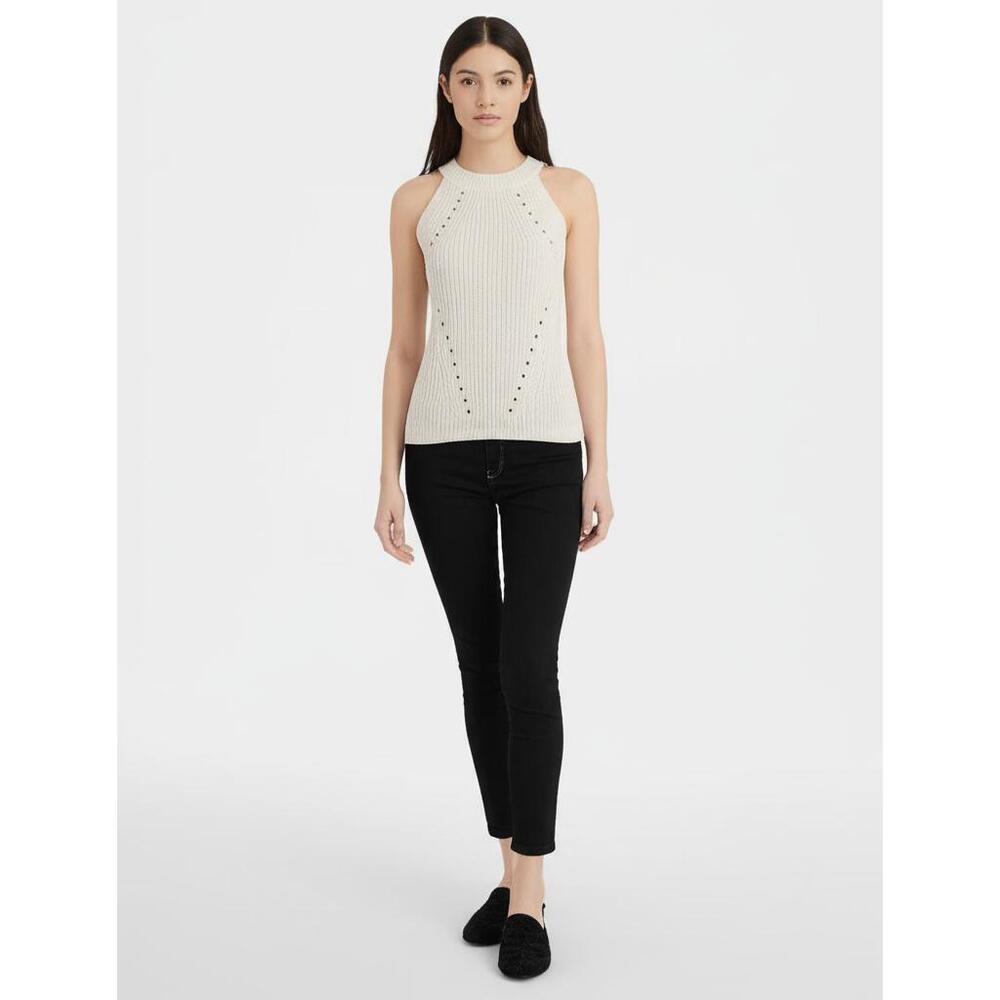Wishlist Knit Top Womens Size M White Mock Neck Perforated Lightweight Summer